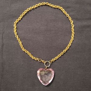 3 for💲25🌟chunky plastic heart pinky-purple gold-tone chain pendant necklace